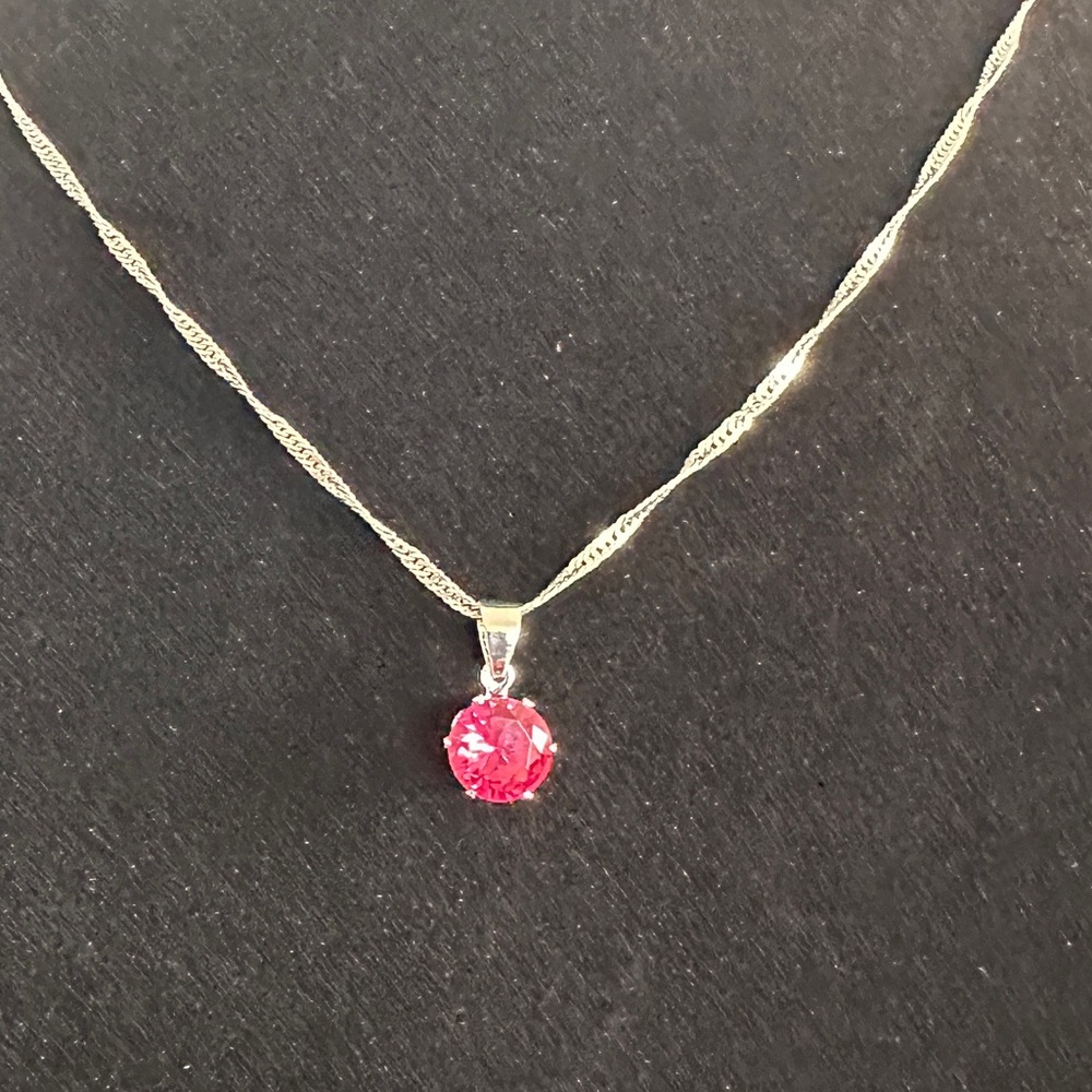 Sterling Silver Necklace and Earring Set with Pink Gemstones - Picture 2 of 10